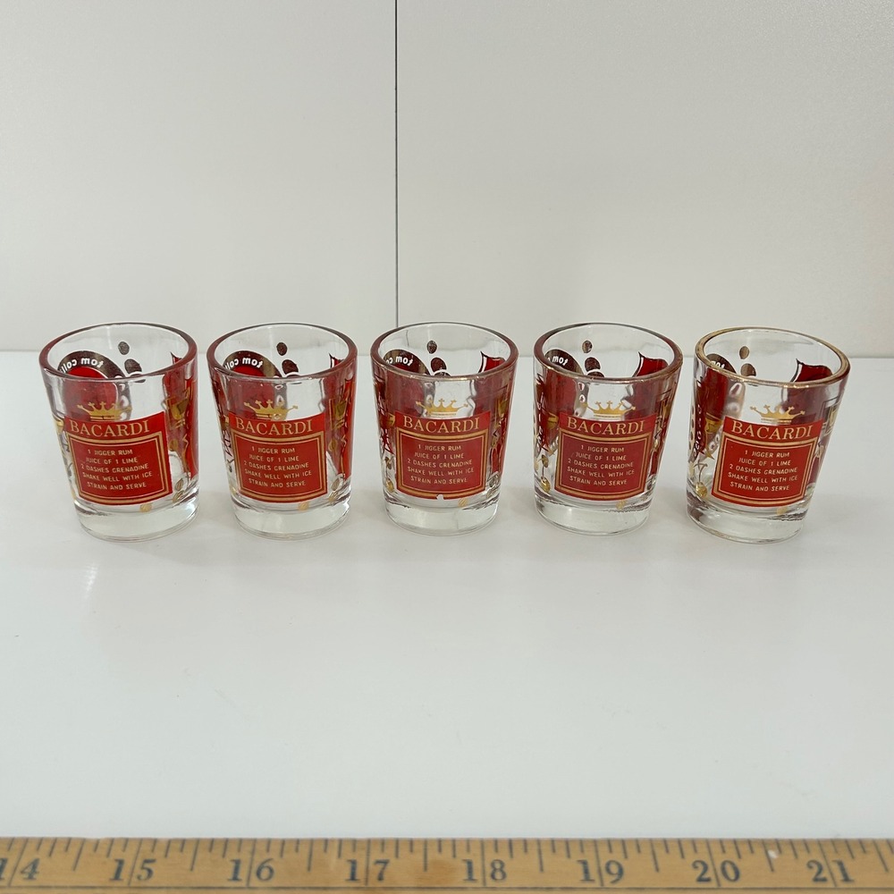Vintage‎ Bacardi & Tom Collins Daiquiri Cocktail Recipe Shot Glasses lot